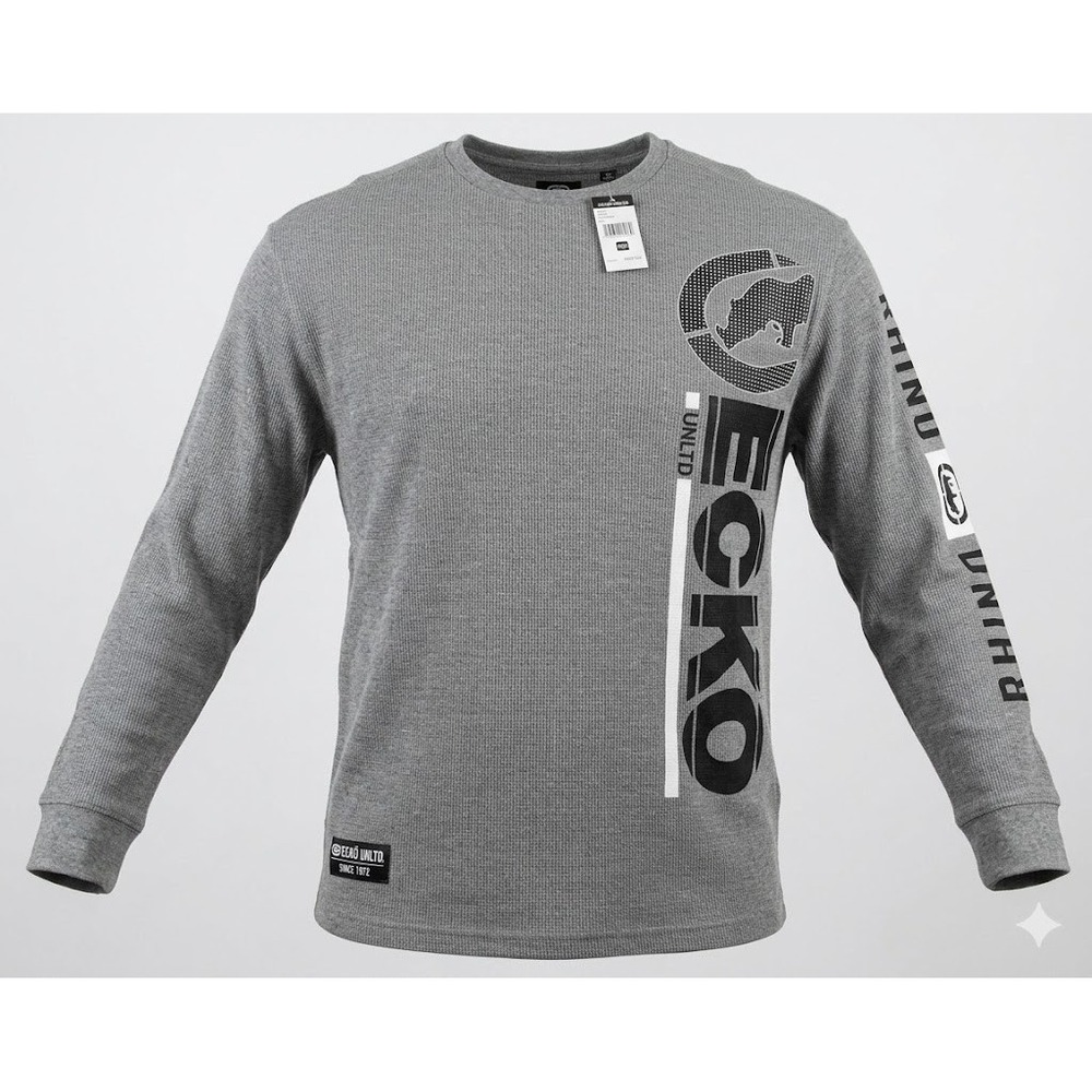 Ecko Unltd Thermal Waffle Shirt Mens 5XL Grey Long Sleeve Y2K Hip Hop Streetwear